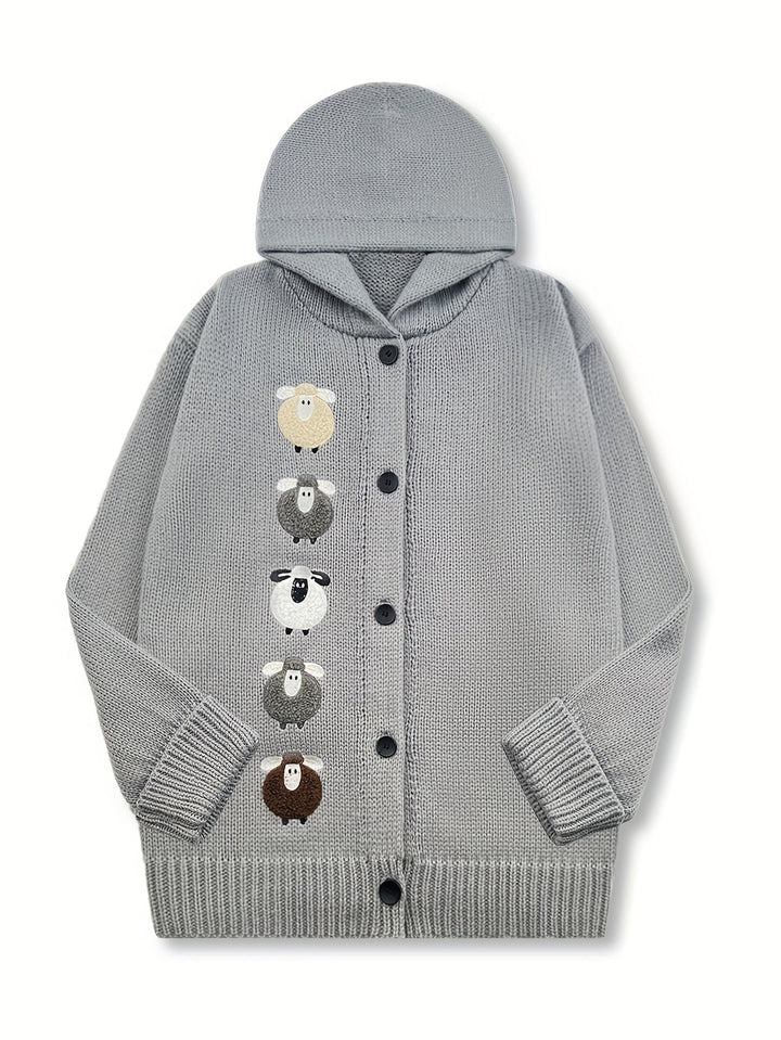 Sorrel | Women's Chunky Knit Hooded Cardigan with Sheep Appliqué