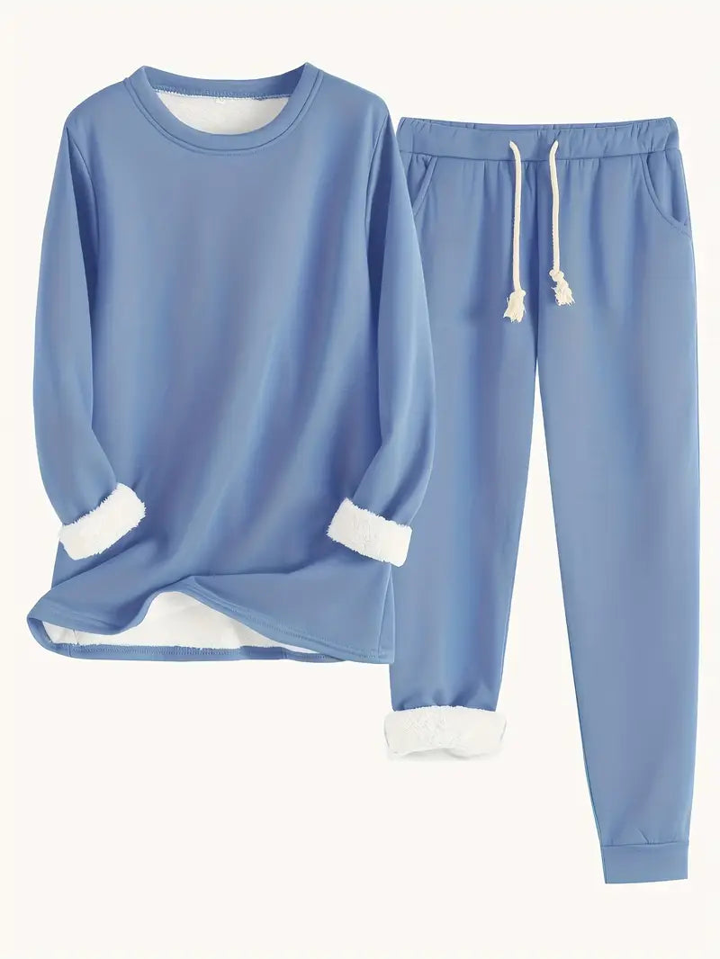 Araminta | Women's Fleece-Trim Sweatshirt and Joggers Loungewear Set