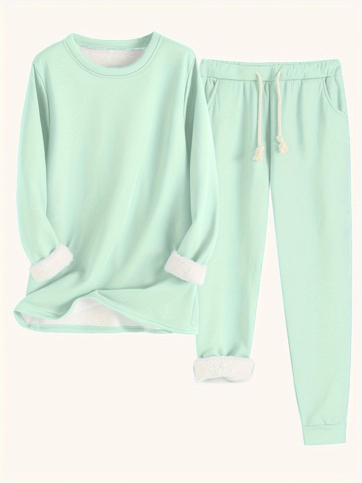Araminta | Women's Fleece-Trim Sweatshirt and Joggers Loungewear Set