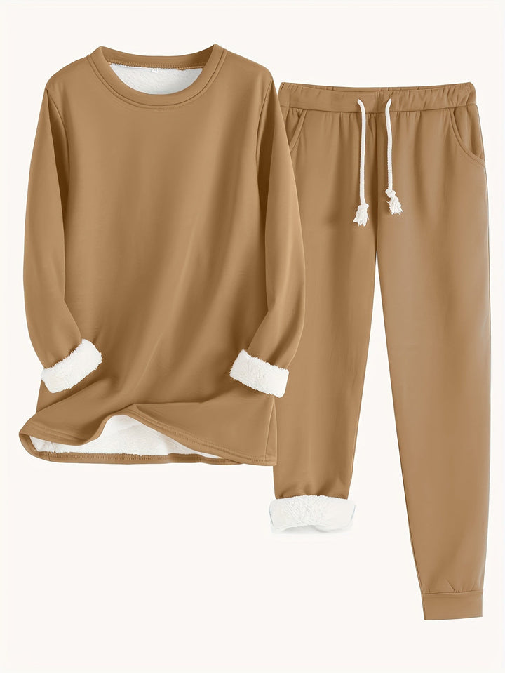 Araminta | Women's Fleece-Trim Sweatshirt and Joggers Loungewear Set