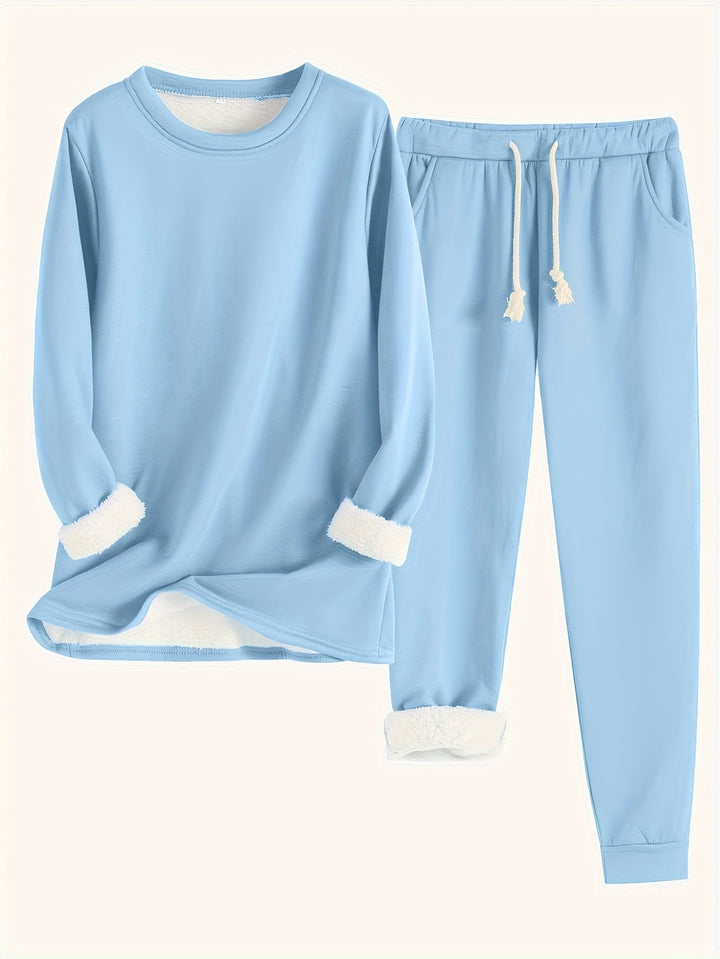Araminta | Women's Fleece-Trim Sweatshirt and Joggers Loungewear Set