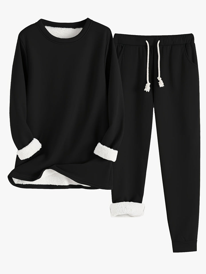 Araminta | Women's Fleece-Trim Sweatshirt and Joggers Loungewear Set