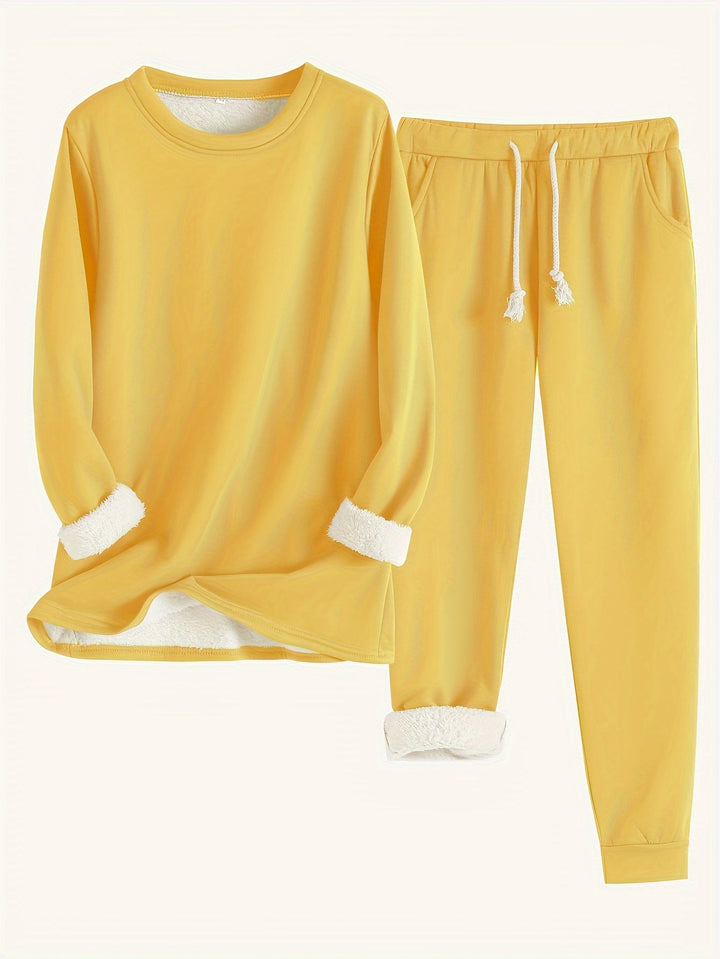 Araminta | Women's Fleece-Trim Sweatshirt and Joggers Loungewear Set