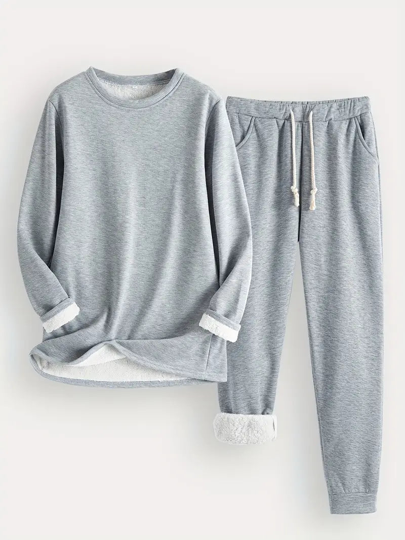 Araminta | Women's Fleece-Trim Sweatshirt and Joggers Loungewear Set
