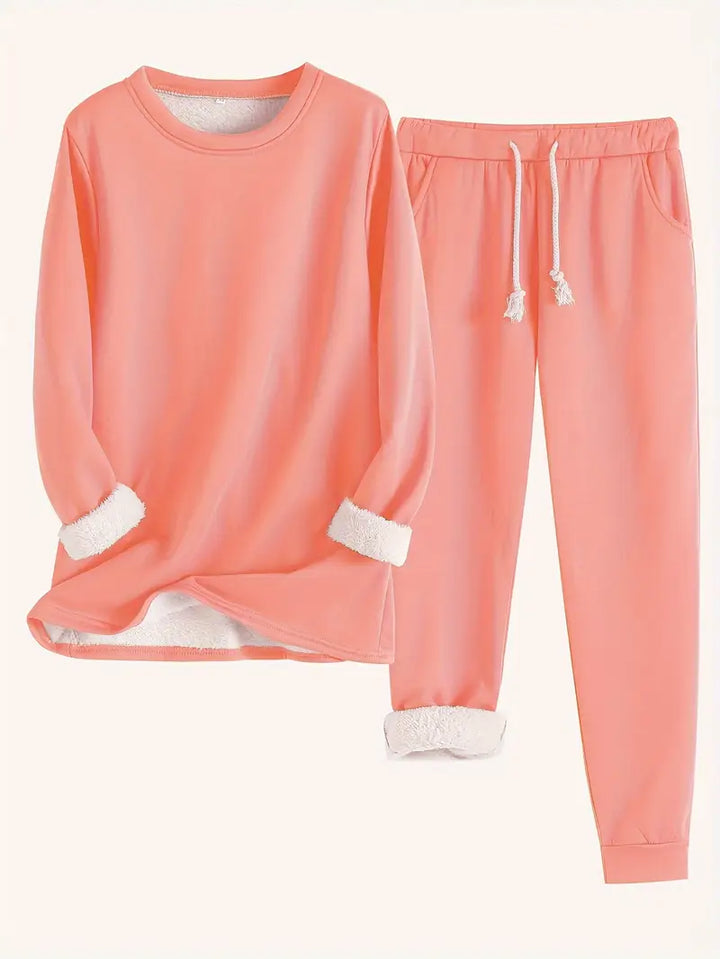 Araminta | Women's Fleece-Trim Sweatshirt and Joggers Loungewear Set