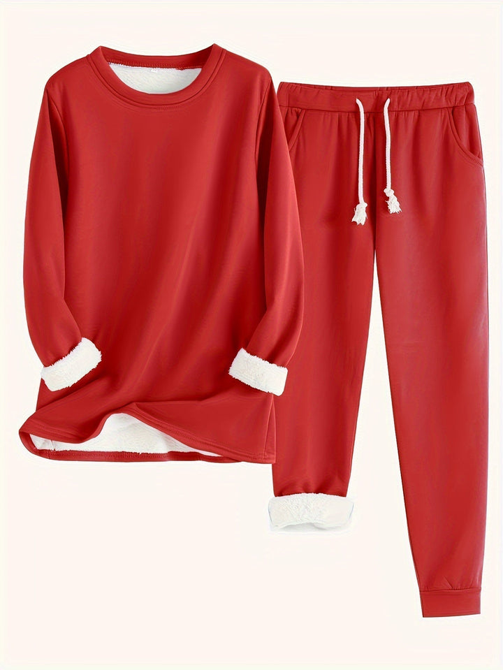 Araminta | Women's Fleece-Trim Sweatshirt and Joggers Loungewear Set