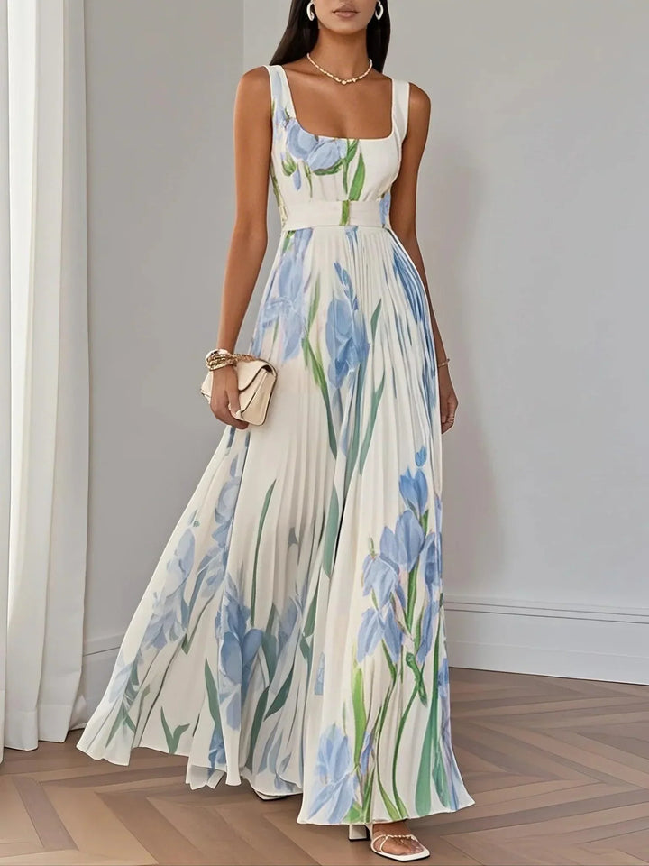 Women's Square Neck Pleated Maxi Dress