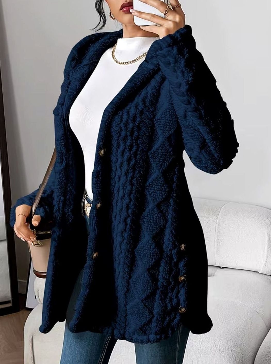 Perdita | Women's Textured Hooded Button-Up Jacket