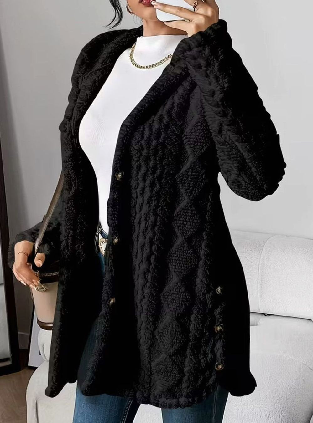 Perdita | Women's Textured Hooded Button-Up Jacket