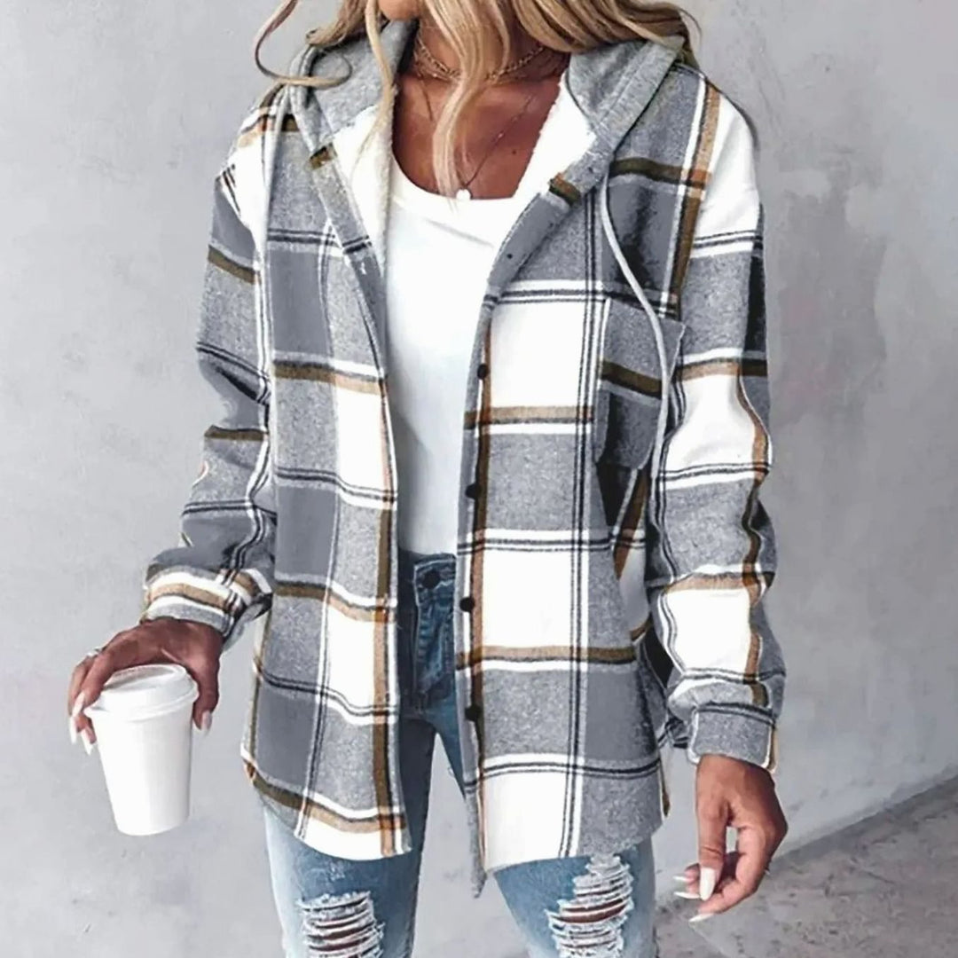 Michaela | Women's Checked Hooded Button-Up Shacket