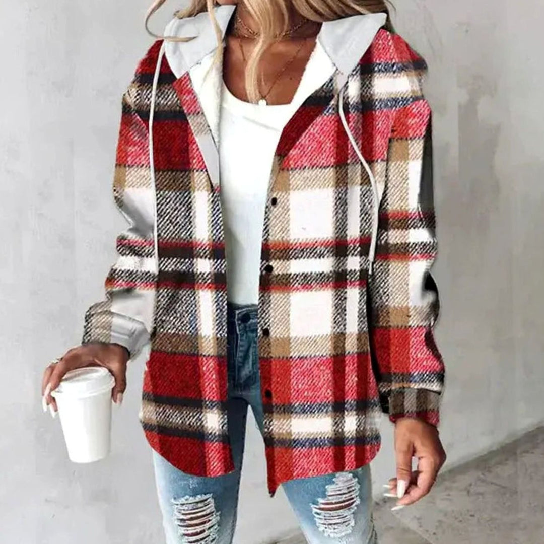 Michaela | Women's Checked Hooded Button-Up Shacket