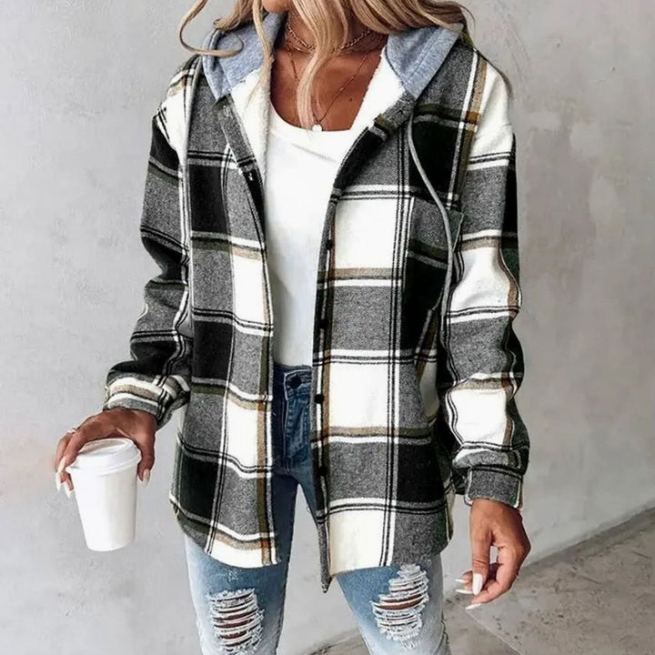 Michaela | Women's Checked Hooded Button-Up Shacket
