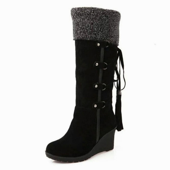 Avelora | Women's Faux Fur Cuff Lace-Up Wedge Winter Boots