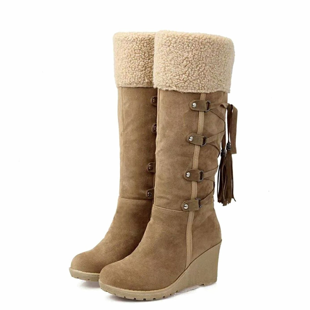 Avelora | Women's Faux Fur Cuff Lace-Up Wedge Winter Boots