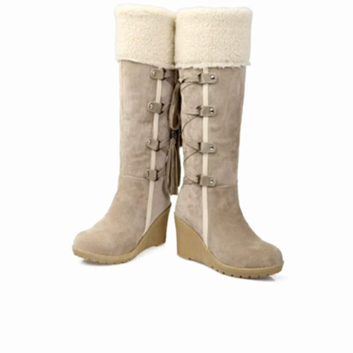 Avelora | Women's Faux Fur Cuff Lace-Up Wedge Winter Boots
