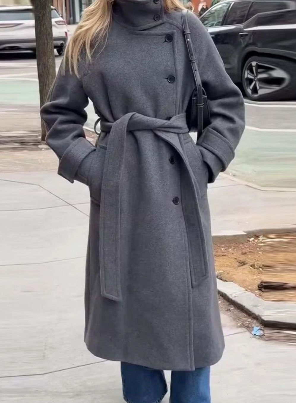Eirlysia | Women's Longline Belted Winter Coat with Stand Collar