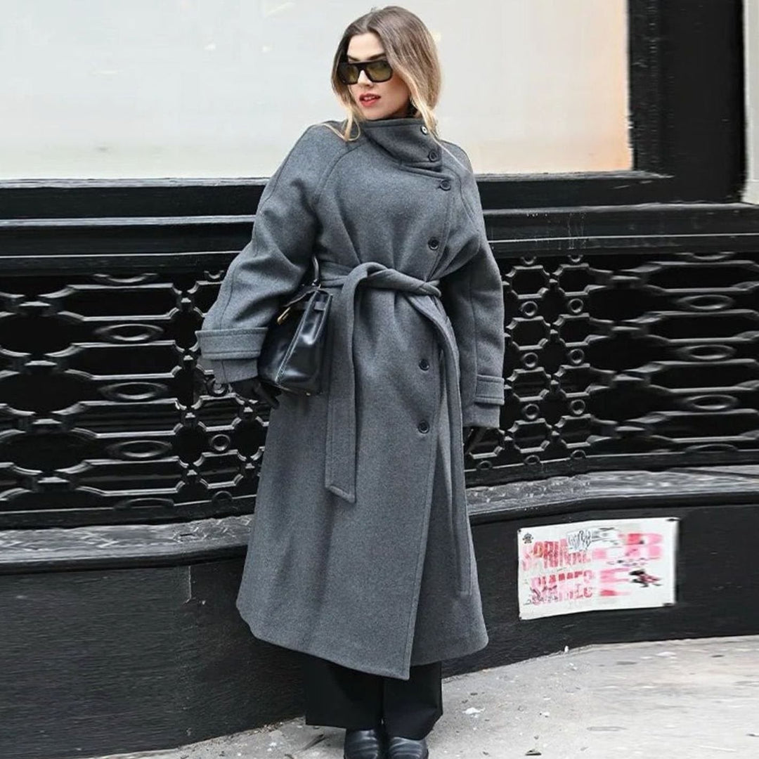 Eirlysia | Women's Longline Belted Winter Coat with Stand Collar