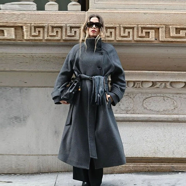 Eirlysia | Women's Longline Belted Winter Coat with Stand Collar
