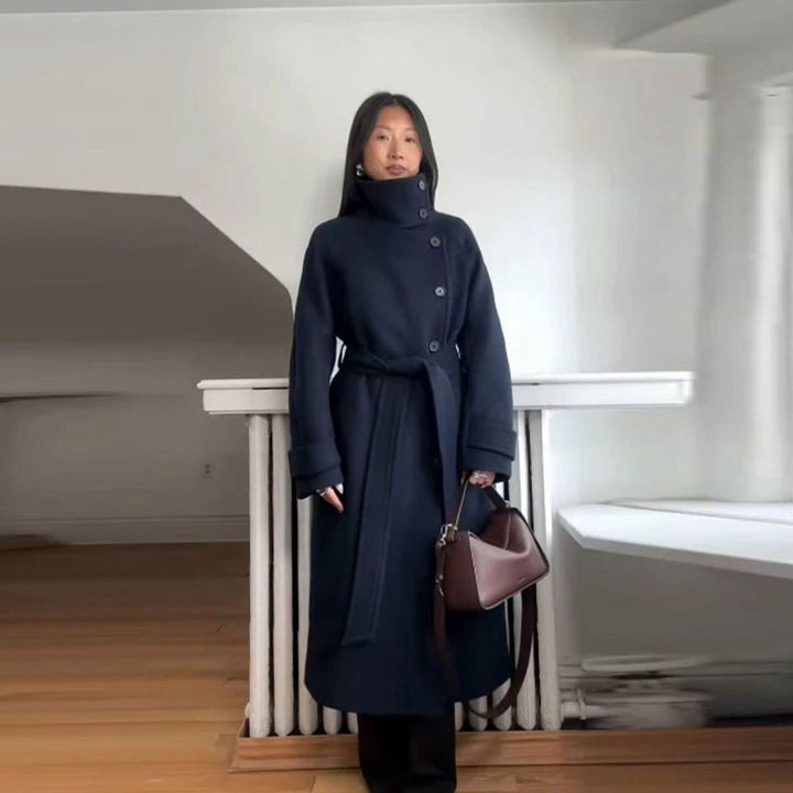Eirlysia | Women's Longline Belted Winter Coat with Stand Collar