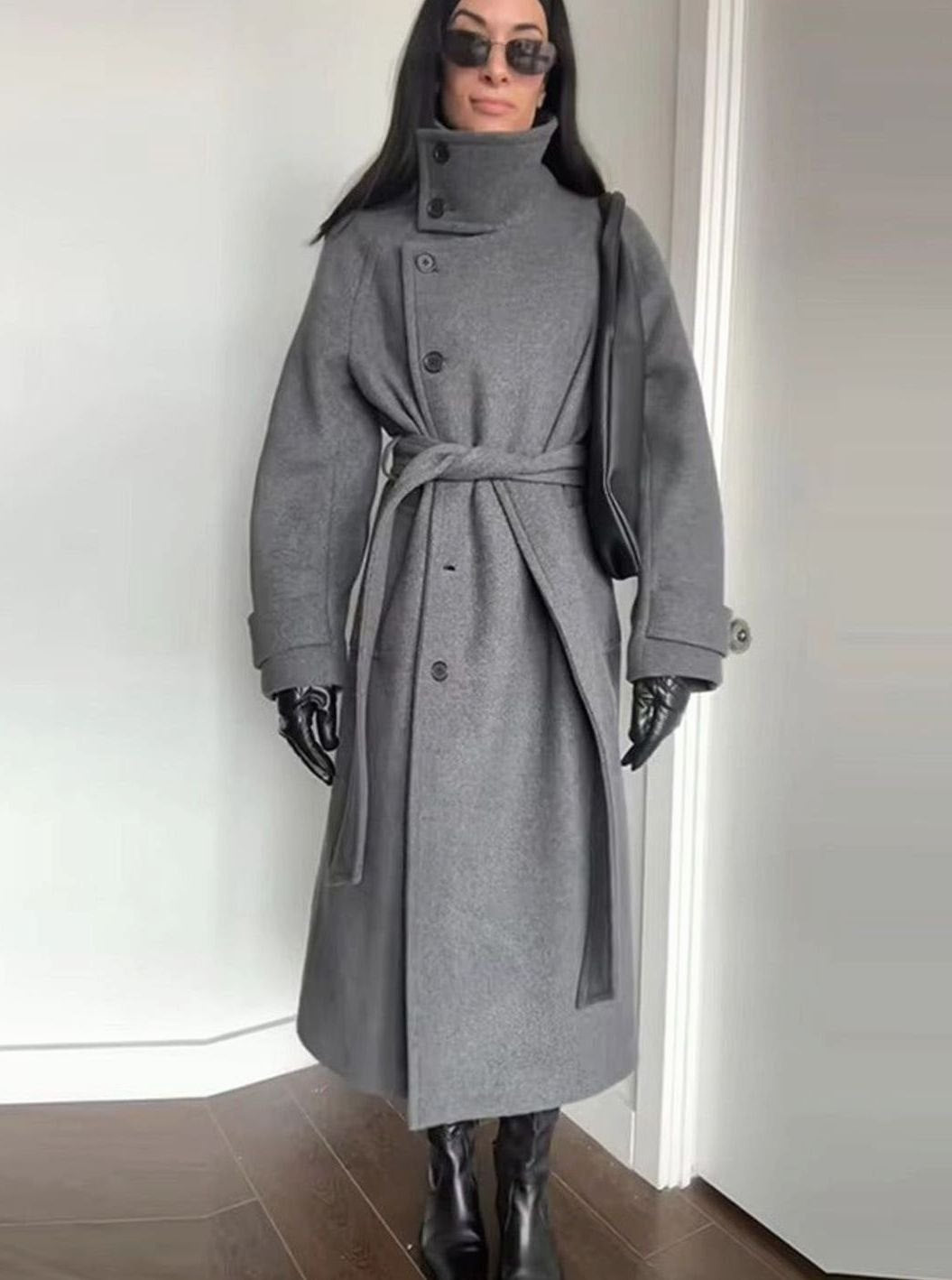 Eirlysia | Women's Longline Belted Winter Coat with Stand Collar