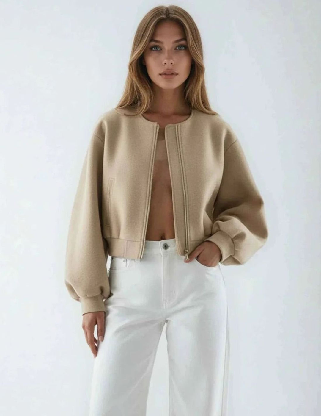 Elinor | Women's Oversized Cropped Bomber Jacket with Balloon Sleeves