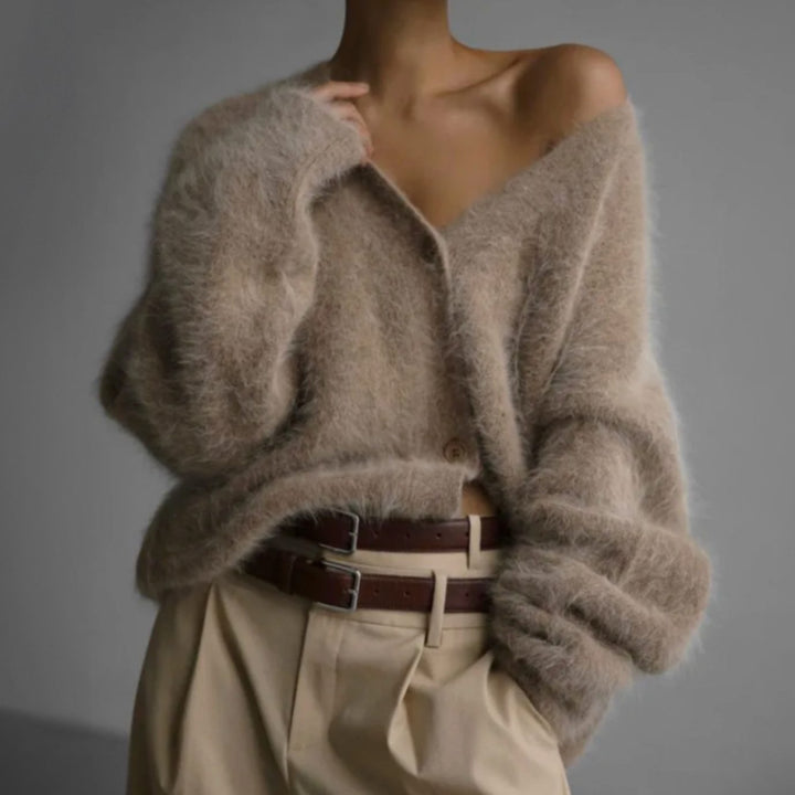Althea | Women's Oversized Fluffy V-Neck Cardigan