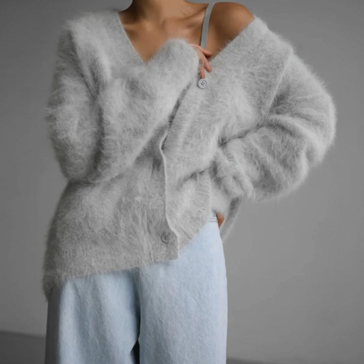 Althea | Women's Oversized Fluffy V-Neck Cardigan