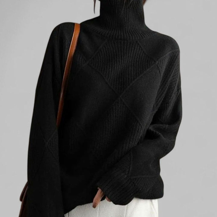 Rachael | Women's Oversized Diamond Knit Roll Neck Jumper