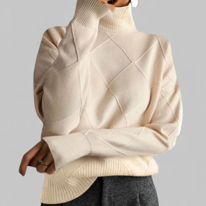 Rachael | Women's Oversized Diamond Knit Roll Neck Jumper