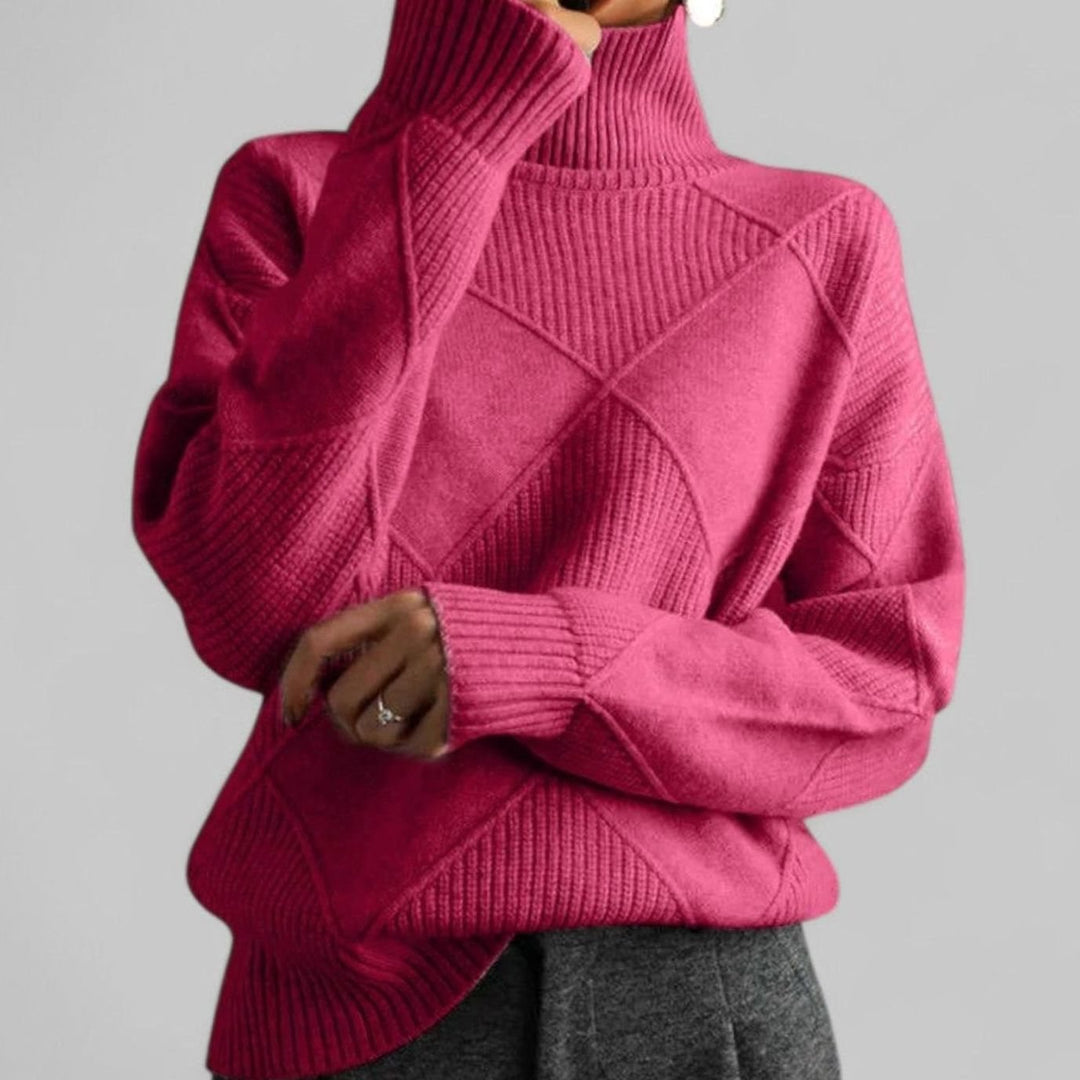Rachael | Women's Oversized Diamond Knit Roll Neck Jumper