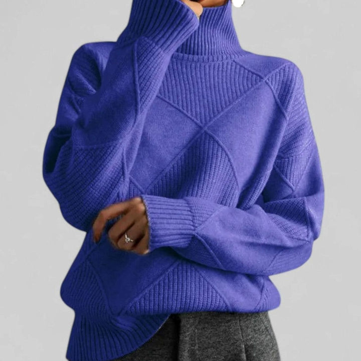 Rachael | Women's Oversized Diamond Knit Roll Neck Jumper