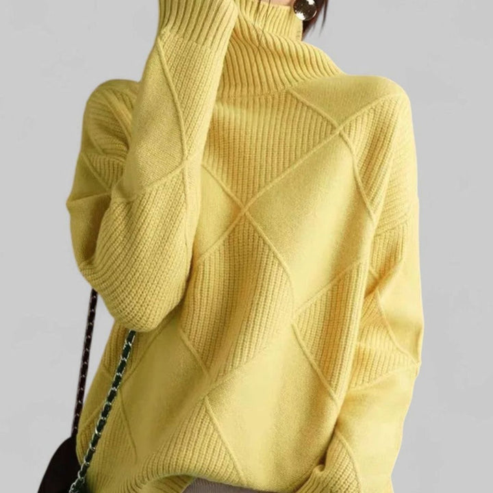 Rachael | Women's Oversized Diamond Knit Roll Neck Jumper