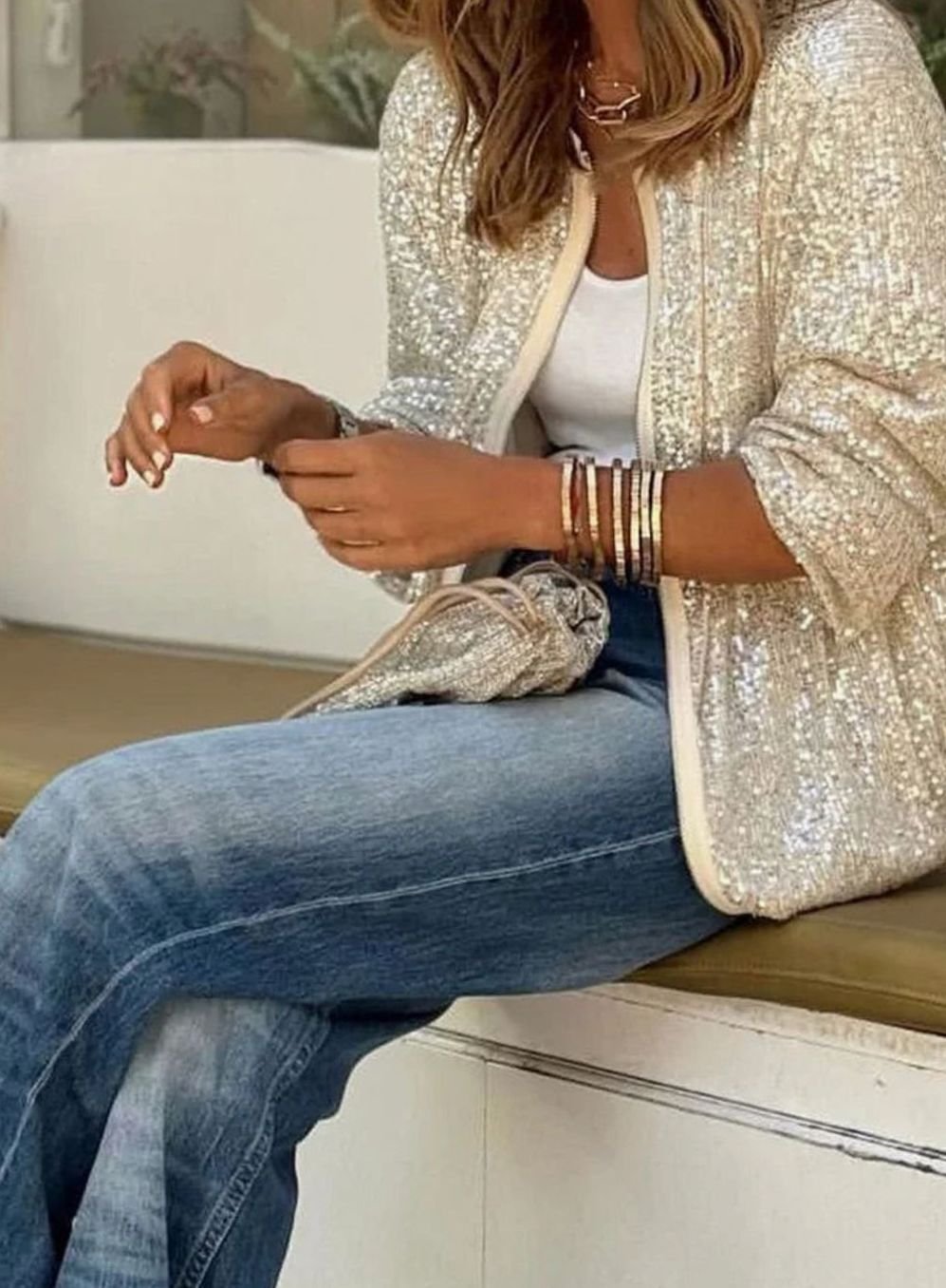 Inga | Women's Sequin Zip-Up Bomber Jacket