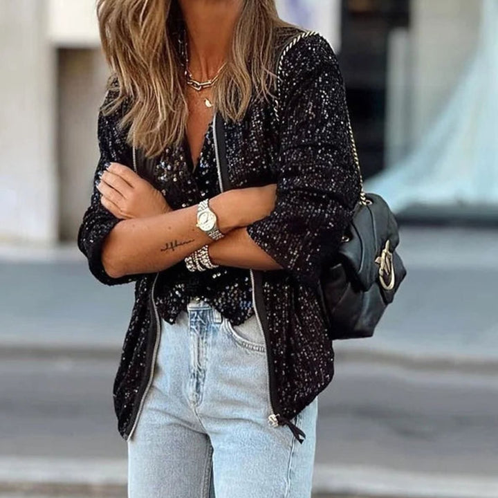 Inga | Women's Sequin Zip-Up Bomber Jacket