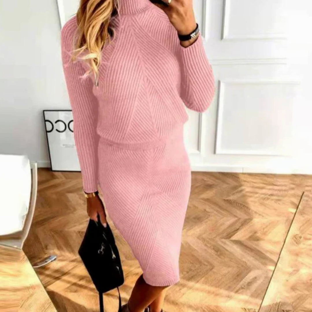 Elspina | Women's Roll Neck Long Sleeve Knitted Midi Jumper Dress
