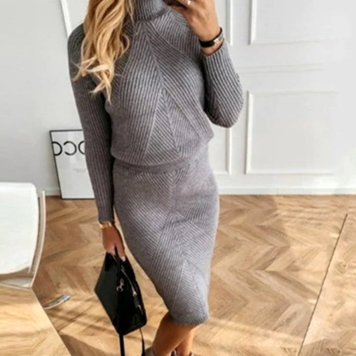 Elspina | Women's Roll Neck Long Sleeve Knitted Midi Jumper Dress