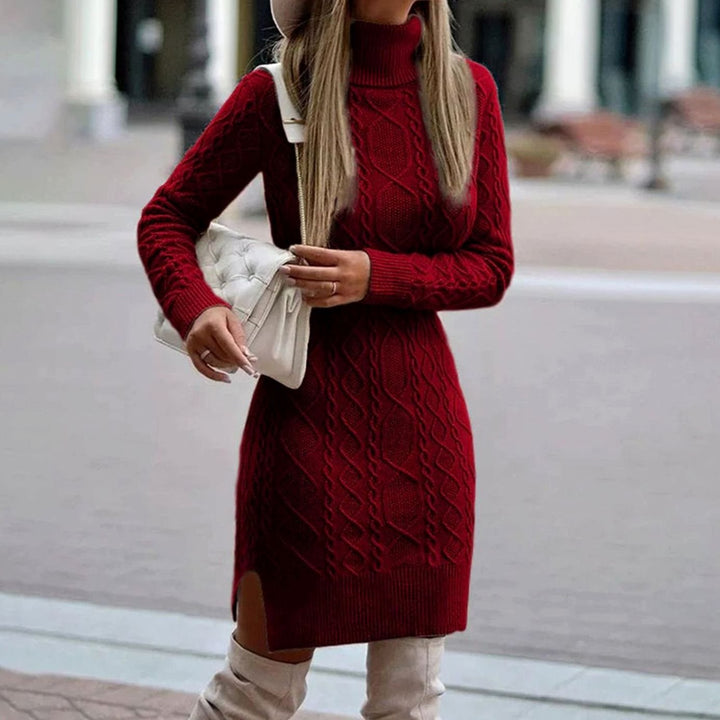 Daphne | Women's Cable Knit Roll Neck Midi Dress