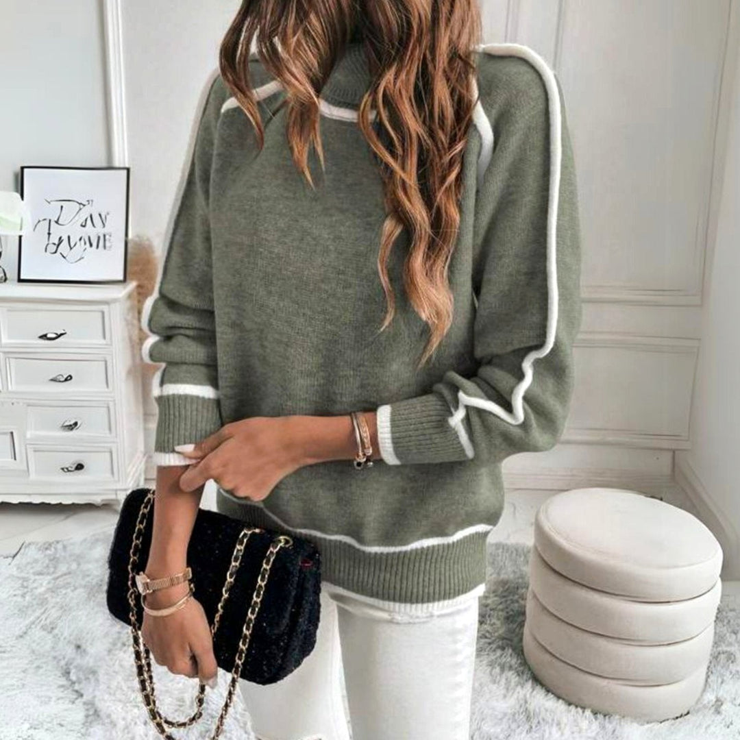 Adelaide | Women's Oversized Contrast Stripe Roll Neck Jumper