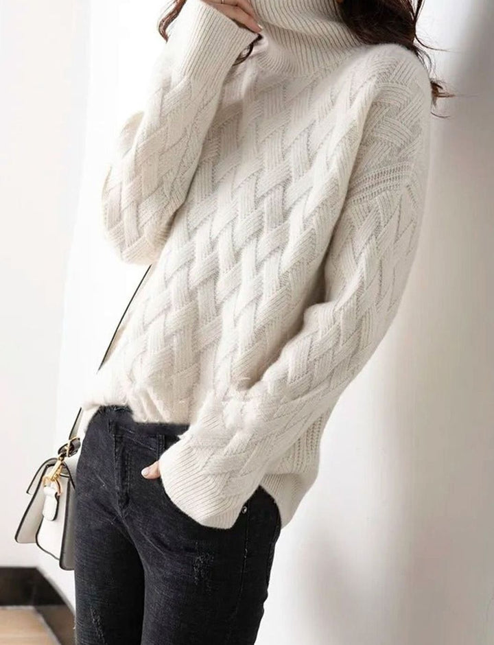 Maribel | Women's Oversized Cashmere Cable Knit Roll Neck Jumper