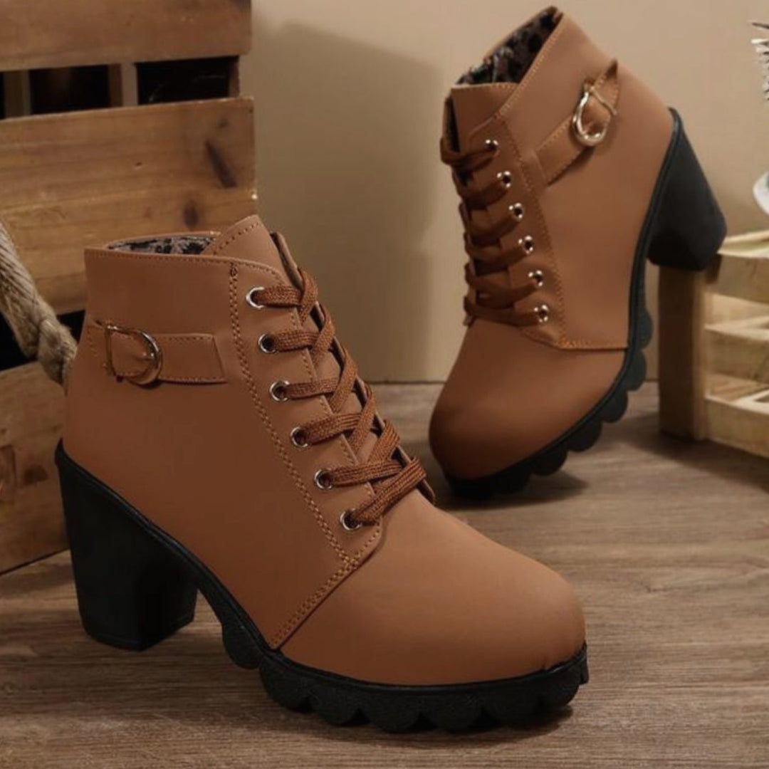 Lettice | Women's Lace-Up Block Heel Ankle Boots with Zip