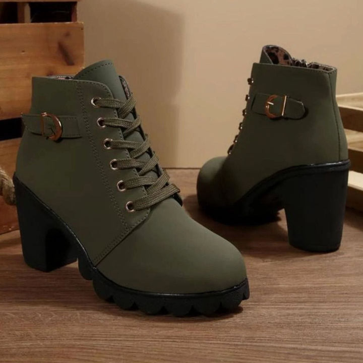 Lettice | Women's Lace-Up Block Heel Ankle Boots with Zip