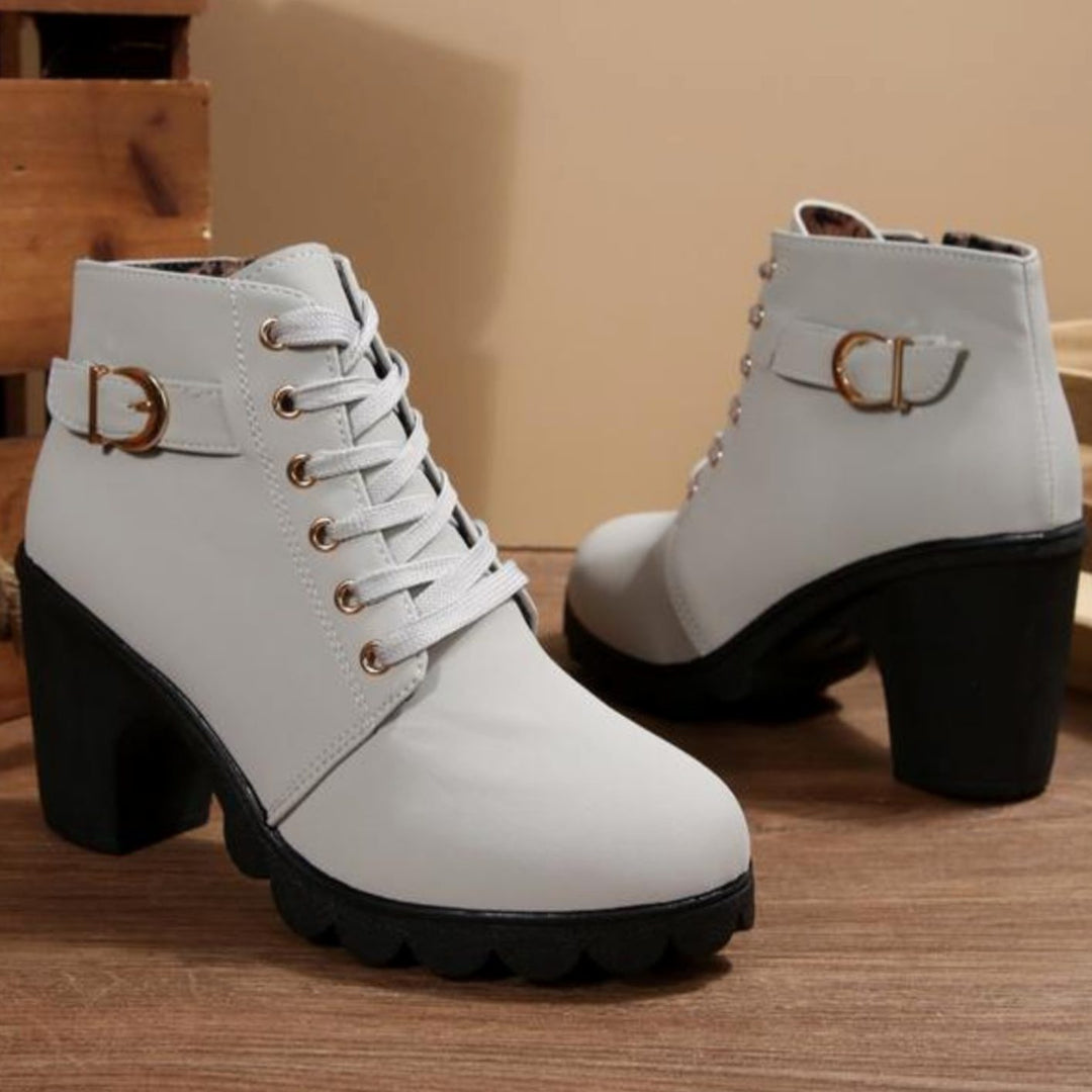 Lettice | Women's Lace-Up Block Heel Ankle Boots with Zip