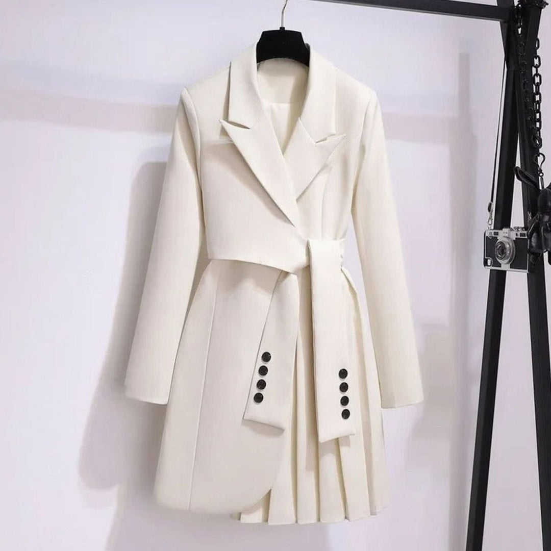 Araminta | Women's Tailored Belted Blazer Coat with Pleated Hem