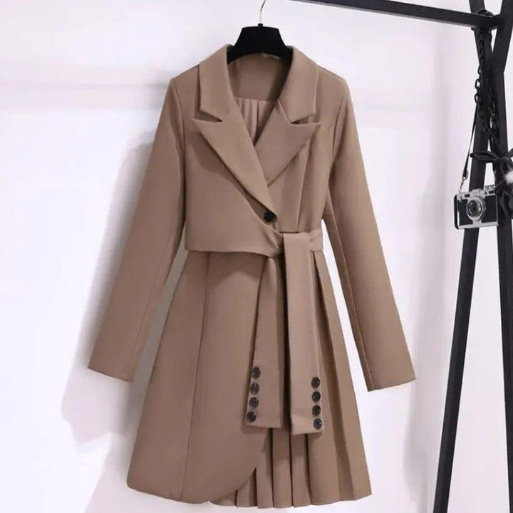 Araminta | Women's Tailored Belted Blazer Coat with Pleated Hem