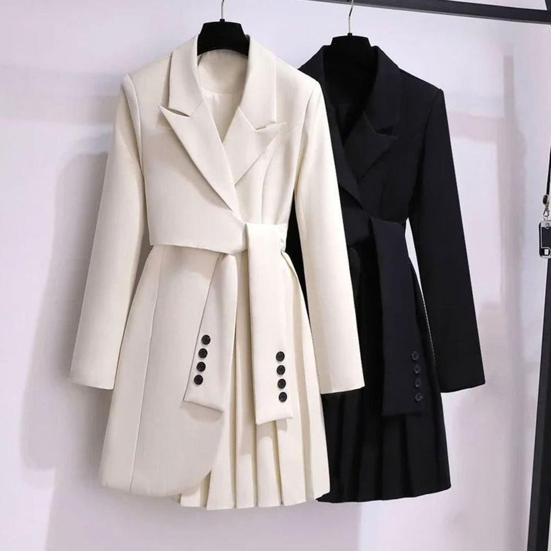 Araminta | Women's Tailored Belted Blazer Coat with Pleated Hem