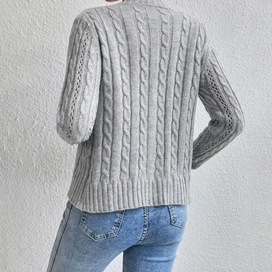 Eiriana | Women's Cable Knit Crew Neck Button-Up Cardigan