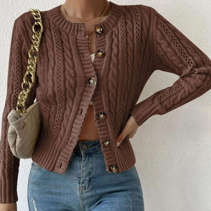 Eiriana | Women's Cable Knit Crew Neck Button-Up Cardigan