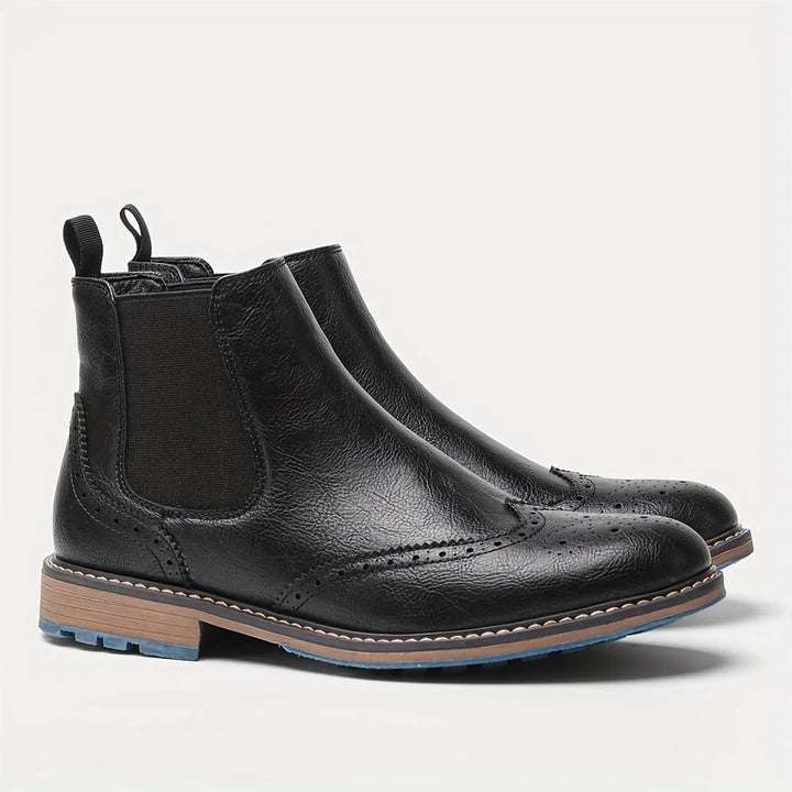 Ferdie | Men's Brogue Chelsea Ankle Boots with Low Block Heel