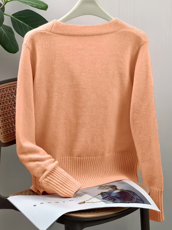 Fleur | Women's V-Neck Knit Cardigan with Heart-Shaped Buttons
