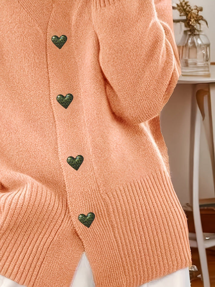 Fleur | Women's V-Neck Knit Cardigan with Heart-Shaped Buttons